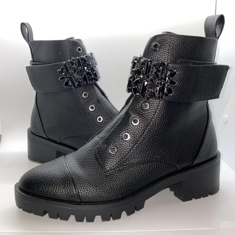 Karl Lagerfeld Paris Pippa Crystal Embellished Platform Combat Boots Women’s 8M - Picture 2 of 8